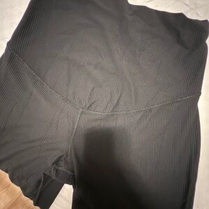 High-Waist Ribbed Black maternity flare leggings